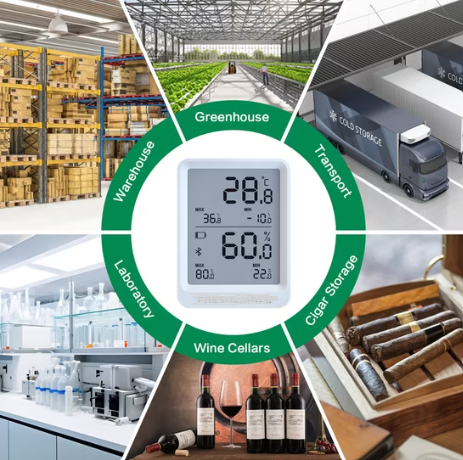 Borea environmental monitoring device showing temperature and humidity for greenhouse, wine cellar, pharmacy and cold storage applications